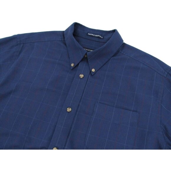 Knightsbridge Wrinkle Resistant Dress Shirt M – Navy Blue Plaid Button Down - Picture 6 of 12